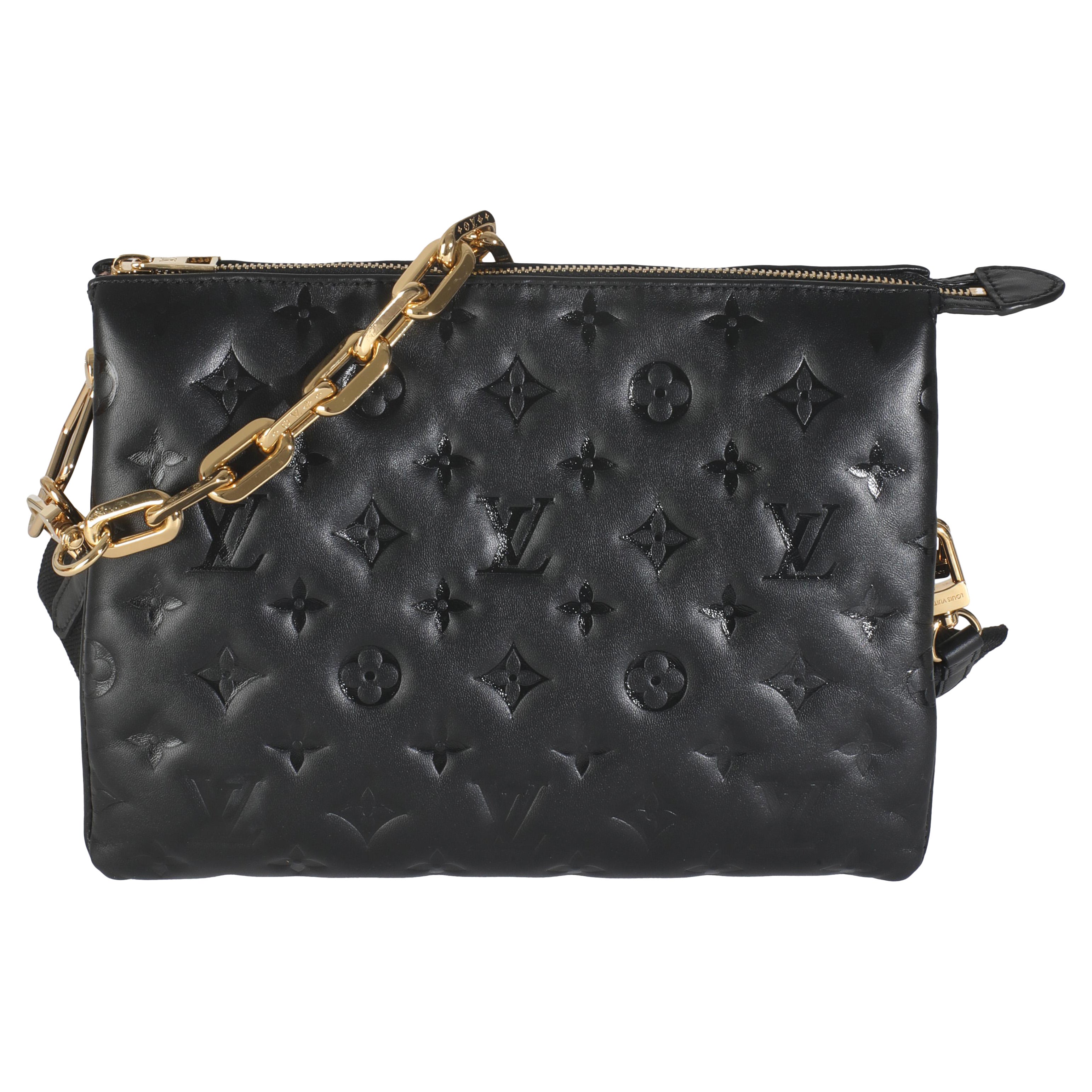 Louis Vuitton Black Lambskin Embossed Monogram Coussin PM For Sale
