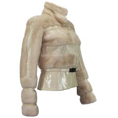 New VERSACE Mink Patent Leather Cream Jacket with Belt 40 - 6