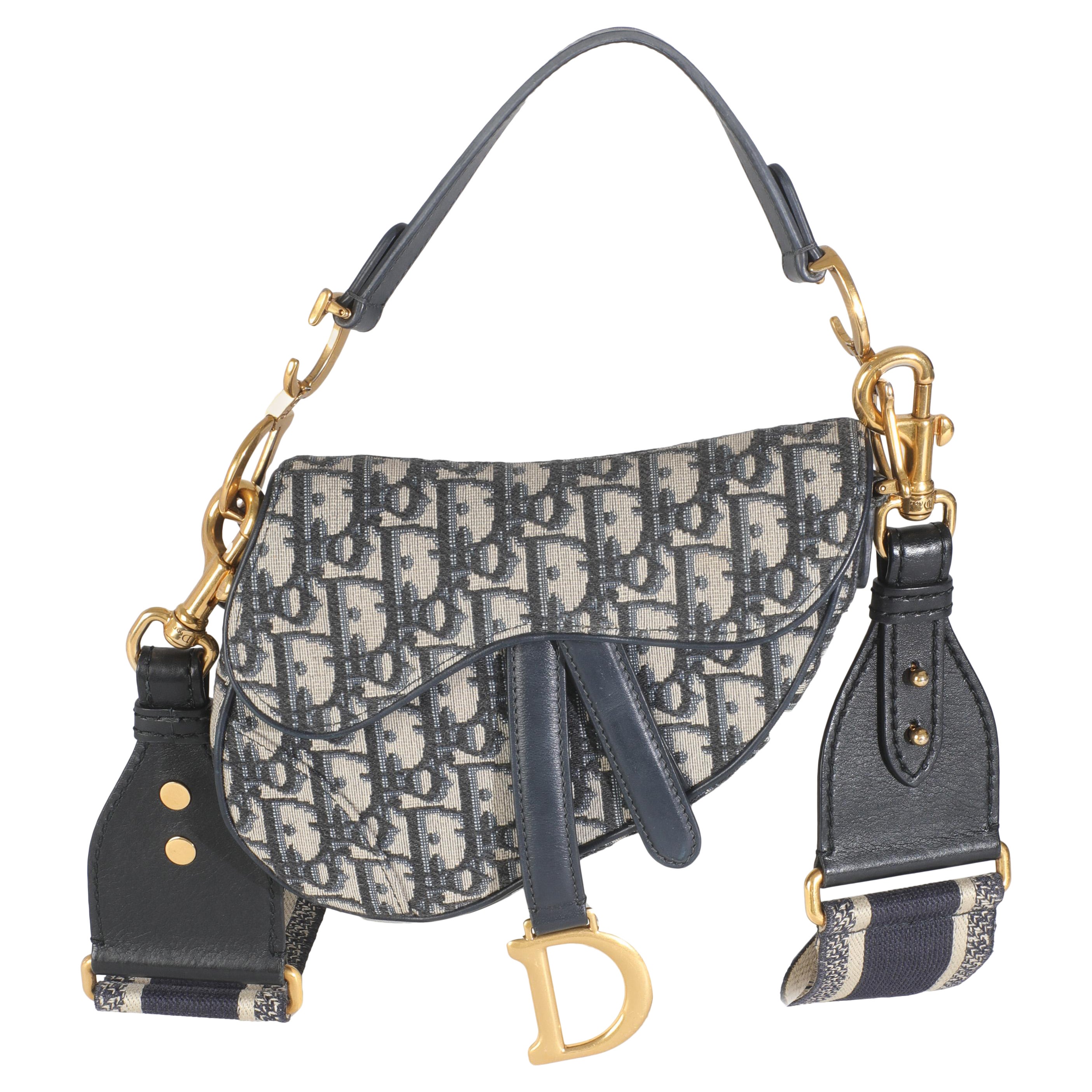 Christian Dior Blue Jacquard Oblique Mini Saddle Bag For Sale