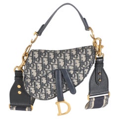 Christian Dior Blue Jacquard Oblique Mini Saddle Bag