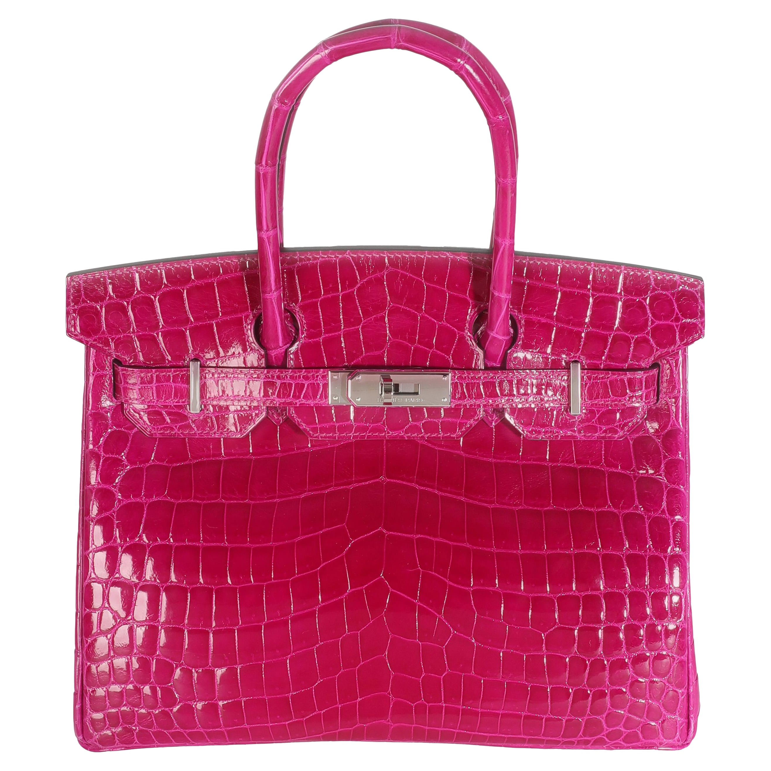 Hermès Rose Pourpre Shiny Niloticus Birkin 30 PHW