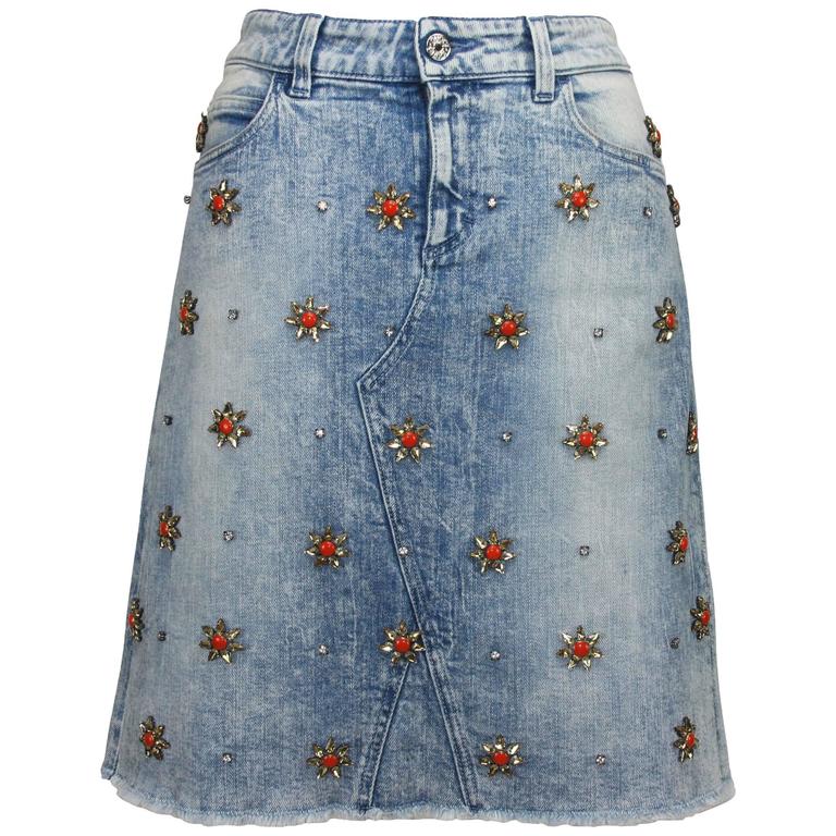GUCCI Crystal-Embellished Stretch Denim Skirt Recreated After 1999 size ...