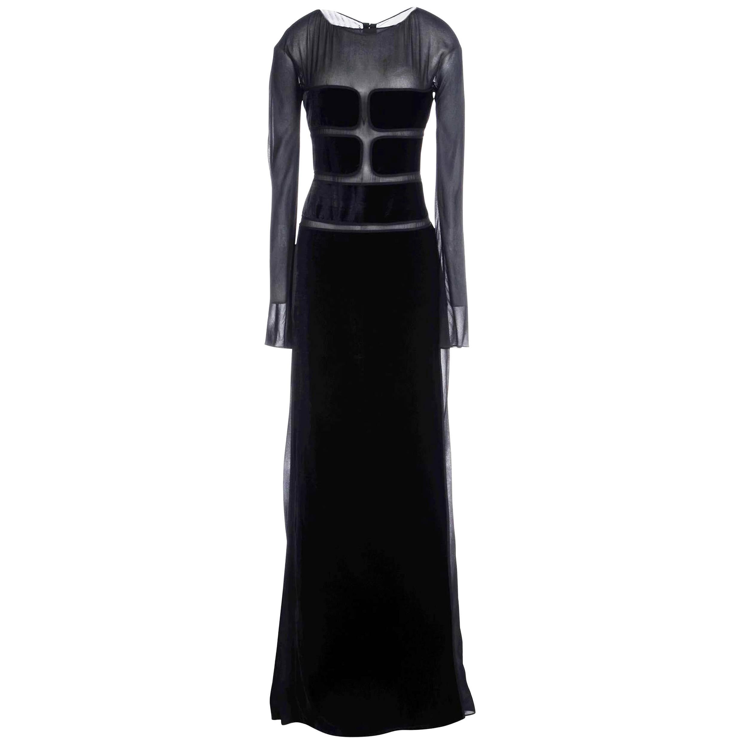 New Tom Ford Campaign Black Velvet Sheer Cutout Gown It.42 - US 6