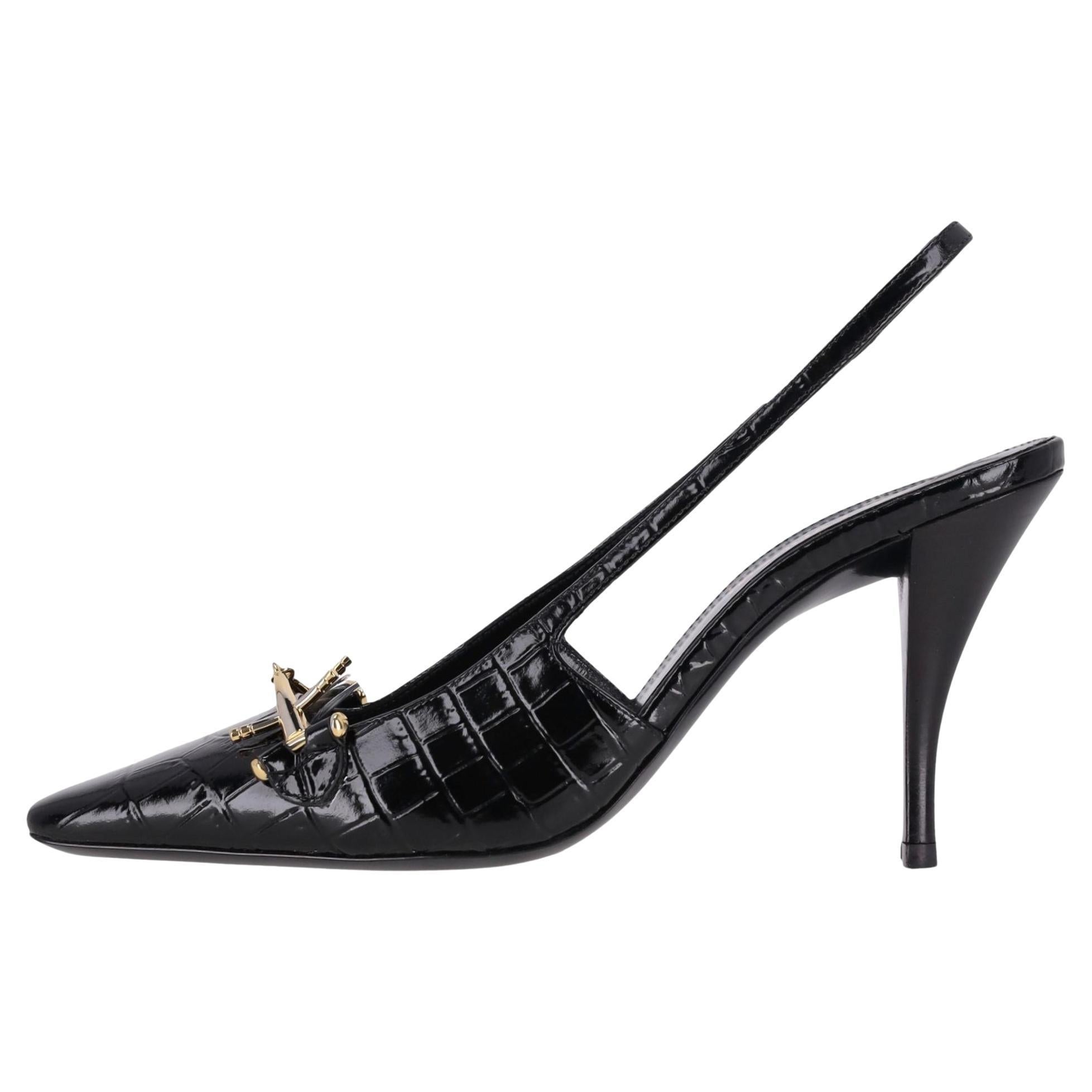 Saint Laurent Bombas Tom Slingback de piel con relieve de cocodrilo