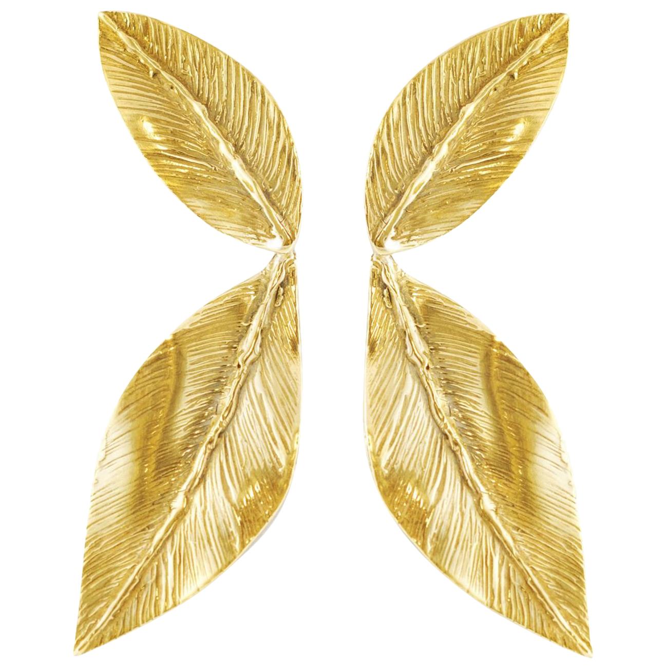 Cheyenne Gold-Plated Bronze Leaf Earrings For Sale