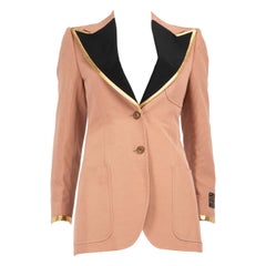 Gucci Blazer rosa con risvolto in pelle a contrasto taglia XS