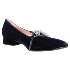 Miu Miu Navy Velvet Embellished Flat Shoes Size IT 39.5