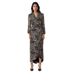 Ganni Floral Print Wrap V Neck Dress Size M