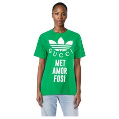 Gucci Gucci x Adidas Camiseta Verde Sobredimensionada Estampada Talla S