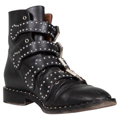 Givenchy Black Leather Buckle & Stud Detail Boots Size IT 38
