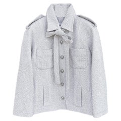 Chanel Giacca in tweed grigio argento con fiocco 42 FR