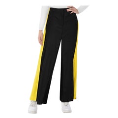 Loewe Black Wool Wide Leg Yellow Stripe Trousers Size M