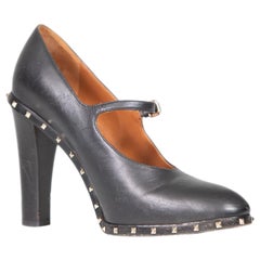 Valentino Garavani Black Leather Studded Buckle Heels Size IT 36