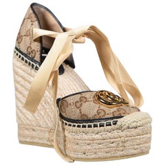 Gucci Monogram Canvas Wrap Tie Wedges Size IT 35