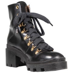Gucci Black Leather Sylvie Web Combat Boots Size IT 39.5