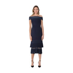 Roland Mouret Navy Off Shoulder Ribbed Tiered Dress Size S