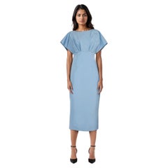 Carolina Herrera Vestido midi plisado de seda azul Talla XXS