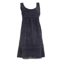 Louis Vuitton Vestido Midi Corte Láser Ante Azul Marino Talla L