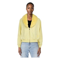 Blumarine Gelb Kunstfell Kragen Zip Jacke Größe XS