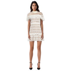 Self-Portrait Mini Vestido Blanco de Encaje con Malla en los Hombros Talla M