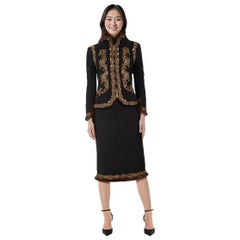 Conjunto Andrew Gn Negro de lana con cuentas y ribete de piel de visón Talla S