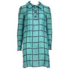Prada Kariertes Hemdkleid aus blauer Seide Größe M