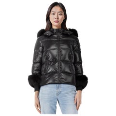 Moncler Black Esra Fox Fur Trim Down Jacket Size XS