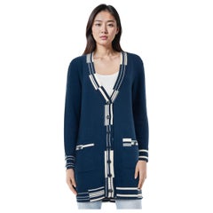 Chanel Blue Cashmere Logo Detail Cardigan Size S