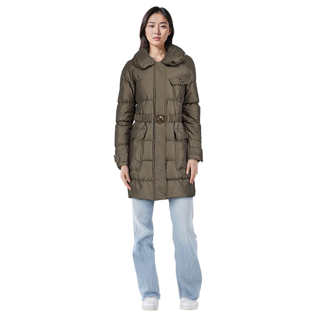 Burberry Green Quilted Mid Length Puffer Coat Size M