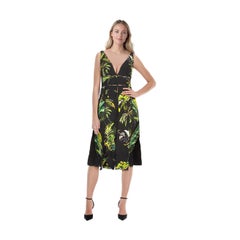 Proenza Schouler Green & Black Leaf Print V Neck Dress Size M