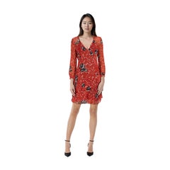 Iro Red Abstract Patterned Long Sleeve Dress Size XS