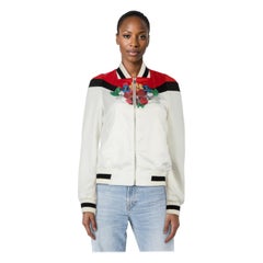 Maje Floral Embroidered Satin Bomber Jacket Size S