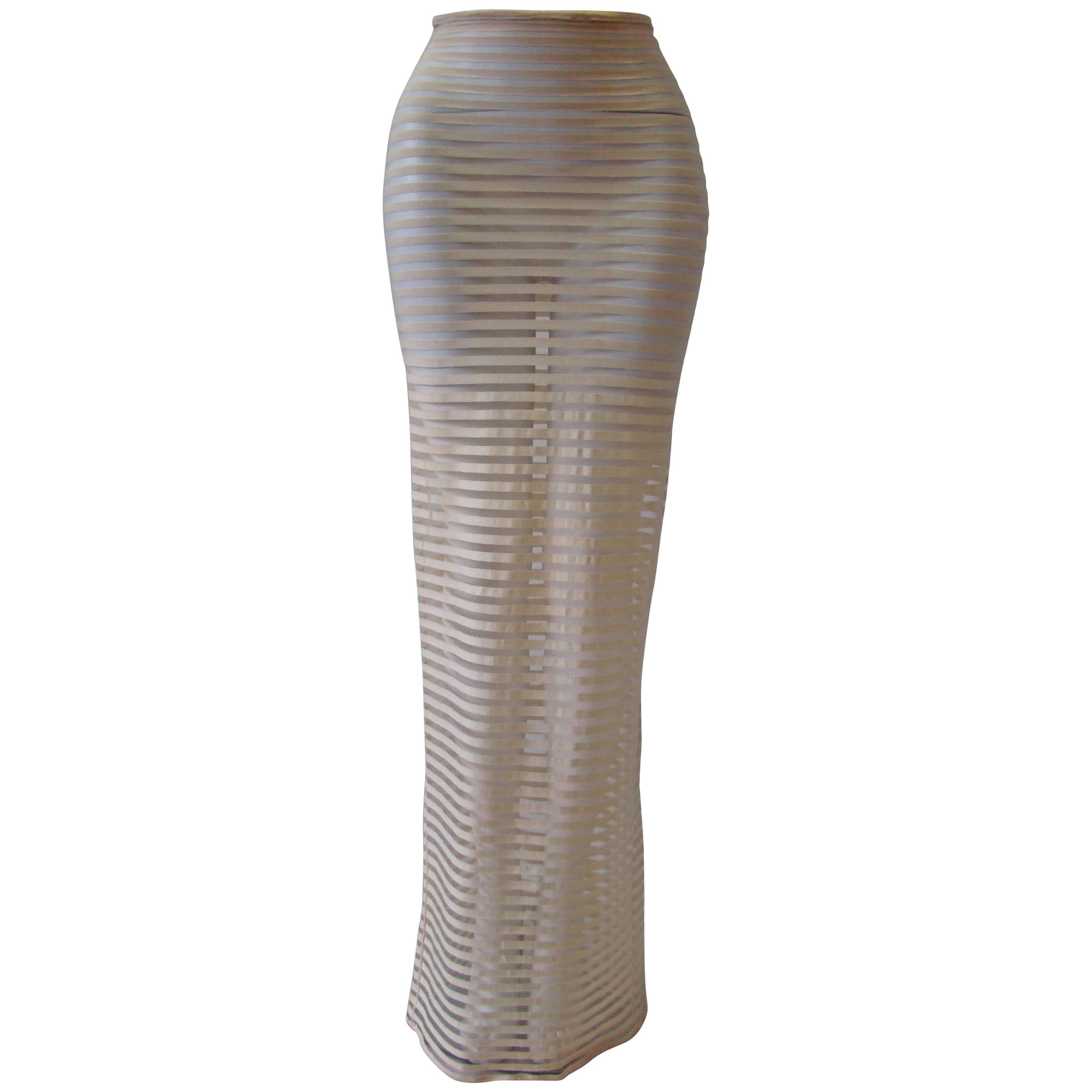 Istante By Gianni Versace Striped Sheer Maxi Skirt For Sale
