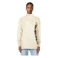 Moncler - Pull à col montant avec logo en maille écrue, taille S