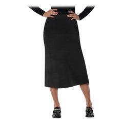 Victoria Beckham Black Stretch Ribbed Midi Skirt Size S