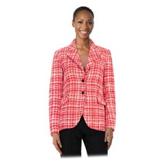 Self-Portrait Red & White Boucle Checkered Jacket Size XXS