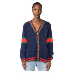 Gucci Marineblaue Oversize-Strickjacke aus Wolle aus Kabelstrick Größe M