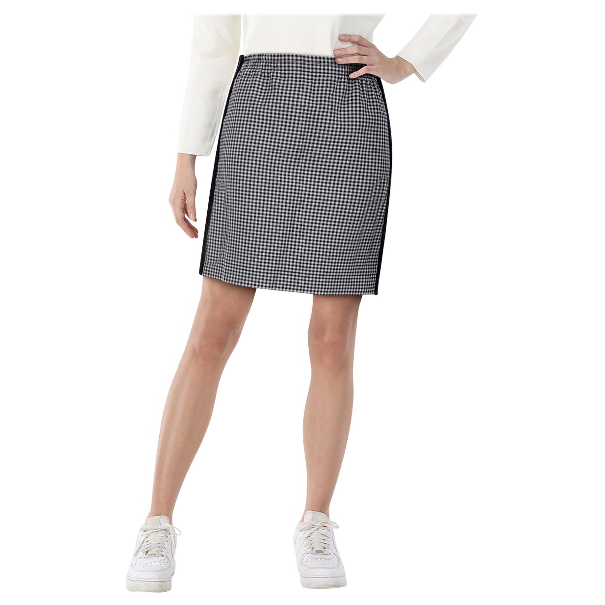 Fendi Grey Wool Gingham Knee Length Skirt Size XXS