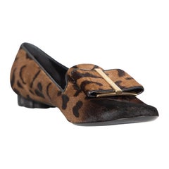 Used Salvatore Ferragamo Brown Ponyhair Leopard Flats Size US 7