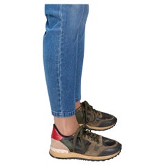 Valentino Garavani Green Leather Camouflage Rockrunner Trainers Size IT 37.5
