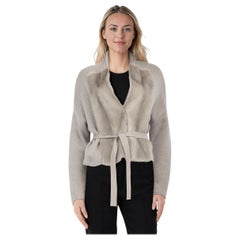 Brunello Cucinelli Graue Kaschmir-Strickjacke aus Nerzpelz mit Nerzpelz Größe S