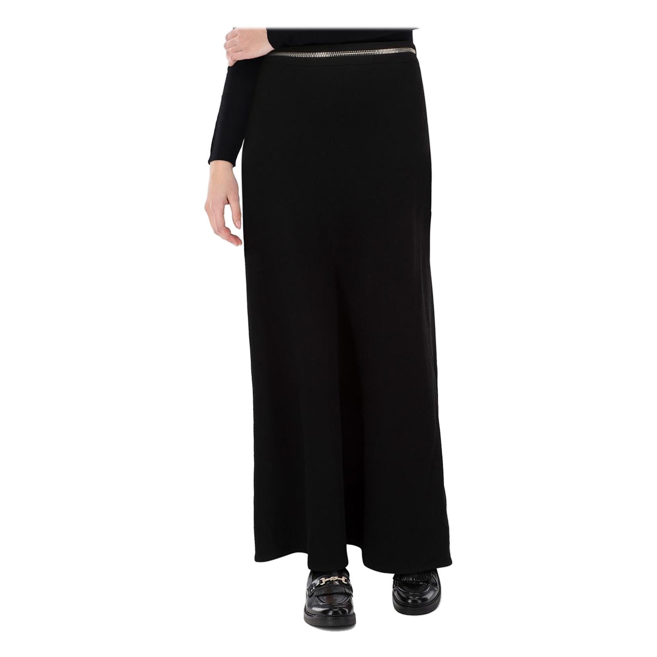 Givenchy, jupe longue en laine noire avec ceinture zippée, taille M