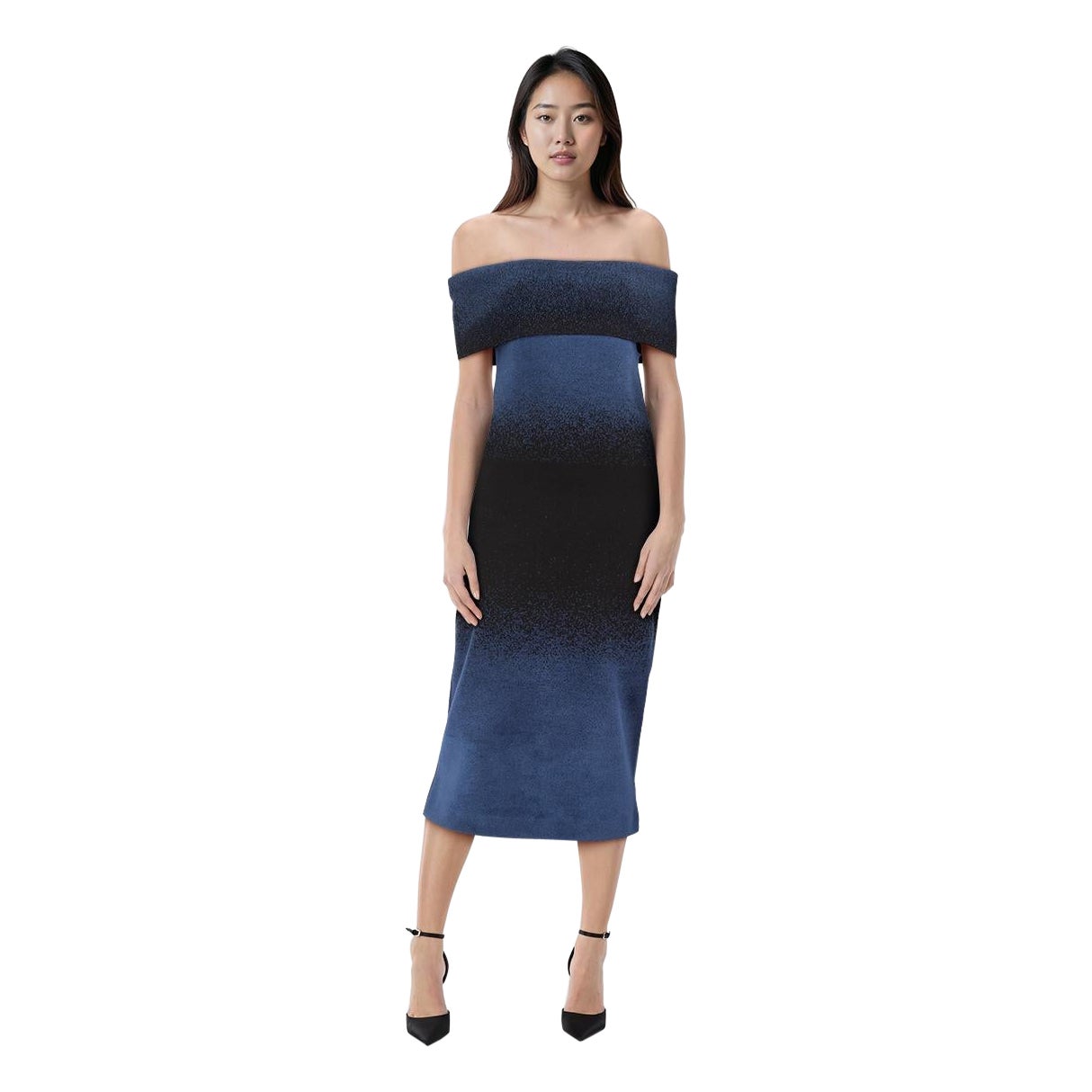 Roland Mouret Schwarz & Blau Ombré Maxikleid Größe S