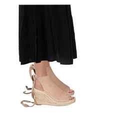 Loeffler Randall Beige Suede Peep Toe Wedge Sandals Size US 8.5