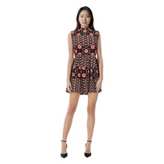 Sandro - Robe à col montant en soie noire et rouge Taille S