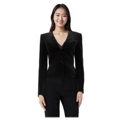 Balmain Schwarzes Samt-Top mit Reißverschluss oben Größe S