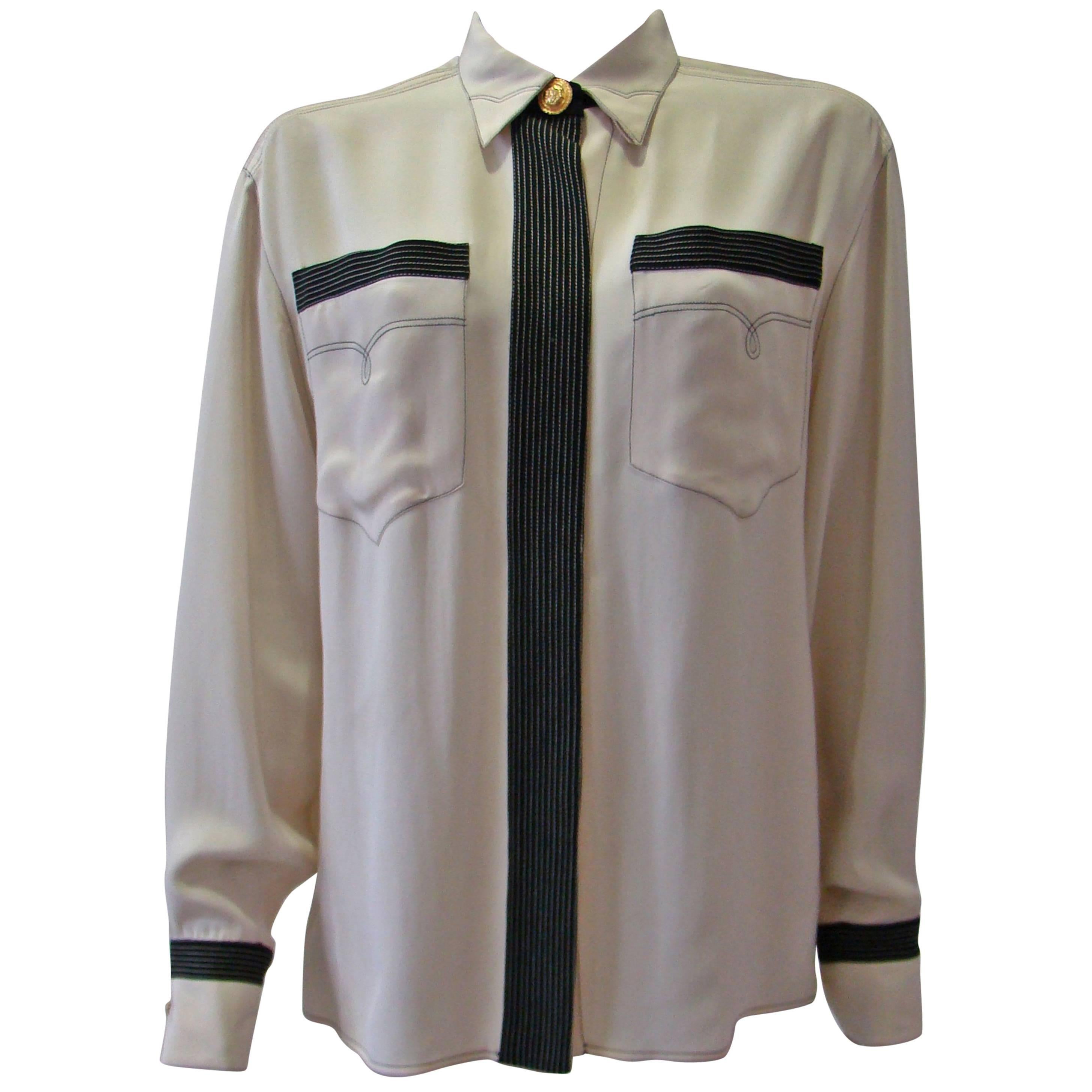 Gianni Versace Couture Creme Silk Shirt For Sale