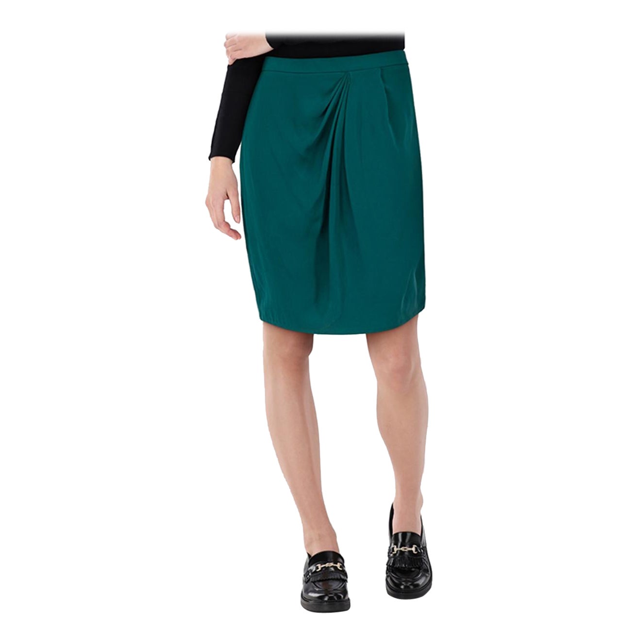 Gucci Teal Silk Pleat Detail Knee Length Skirt Size XS