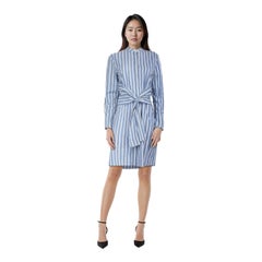 Victoria Beckham Blue Stripe Waist Tie Shirt Dress Size M