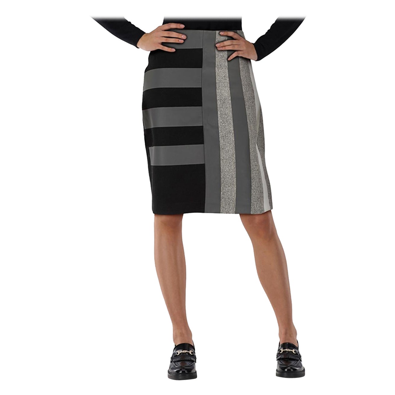 Jupe à empiècements en laine à rayures Fendi, taille XS